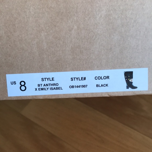 NWT Anthropologie Emily Isabella Black Leather Wool Flower Boots 8 - Picture 12 of 12